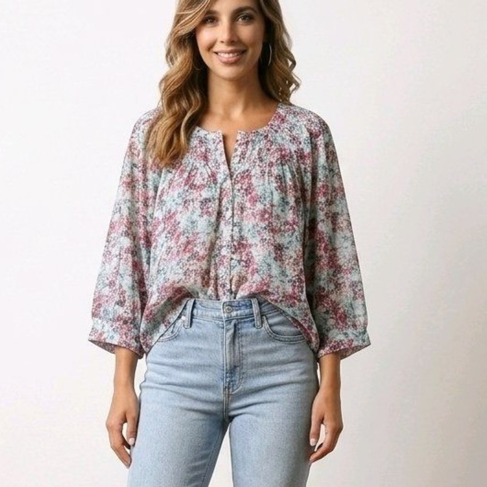 Skye's The Limit Blouse NWT Floral Smocked Rayon Blend Boho Top 2X